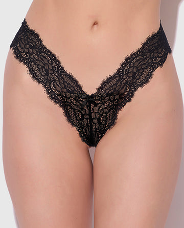 House of Desire HD07209A-BLAK-M Lana Sheer Lace V-Thong, Black, Medium