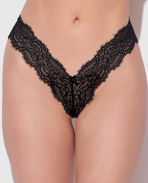 House of Desire HD07209A-BLAK-S Lana Sheer Lace V-Thong - Black SM