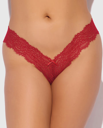 House of Desire HD07209A-CRRD-3X/4X Lana Sheer Lace V-Thong - Red