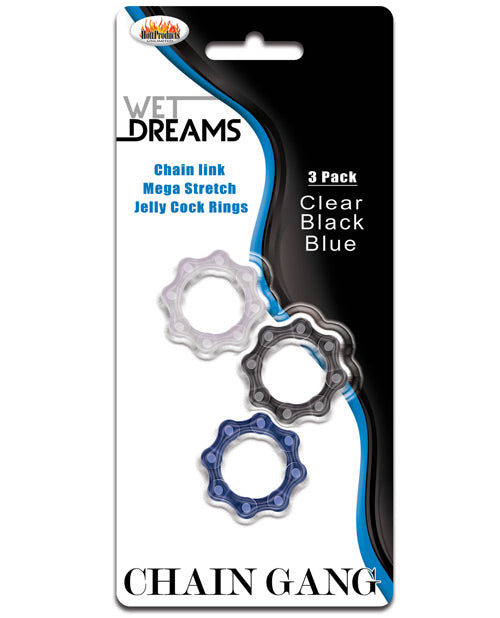 Hott Products Wet Dreams Chain Gang Cock Rings - 3 Pack, Assorted Silicone