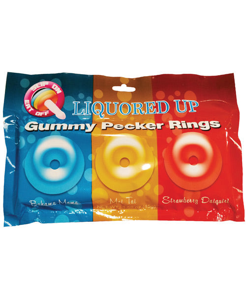 Hott Products Liquored Up Gummy Pecker Rings, 3-Flavor Alcohol-Free Pack