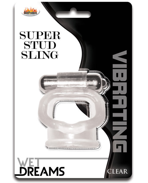 Hott Products Wet Dreams Super Stud Sling, Vibrating Silicone Cock Ring - Clear