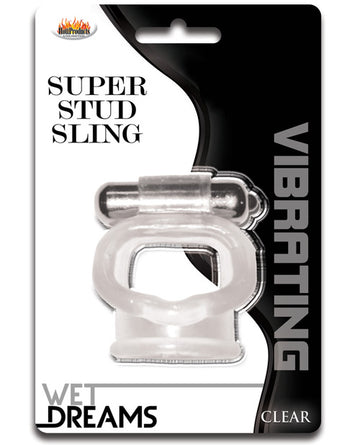Hott Products Wet Dreams Super Stud Sling, Vibrating Silicone Cock Ring - Clear