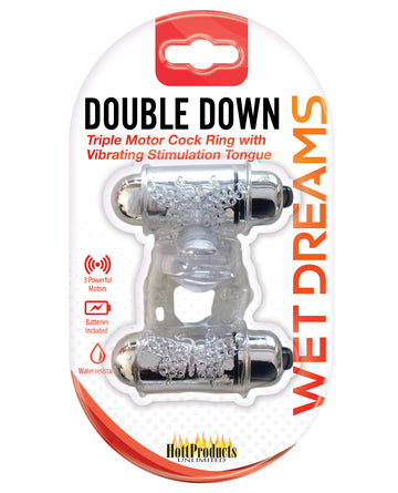 Hott Products Wet Dreams Double Down Triple Motor Cock Ring, Clear