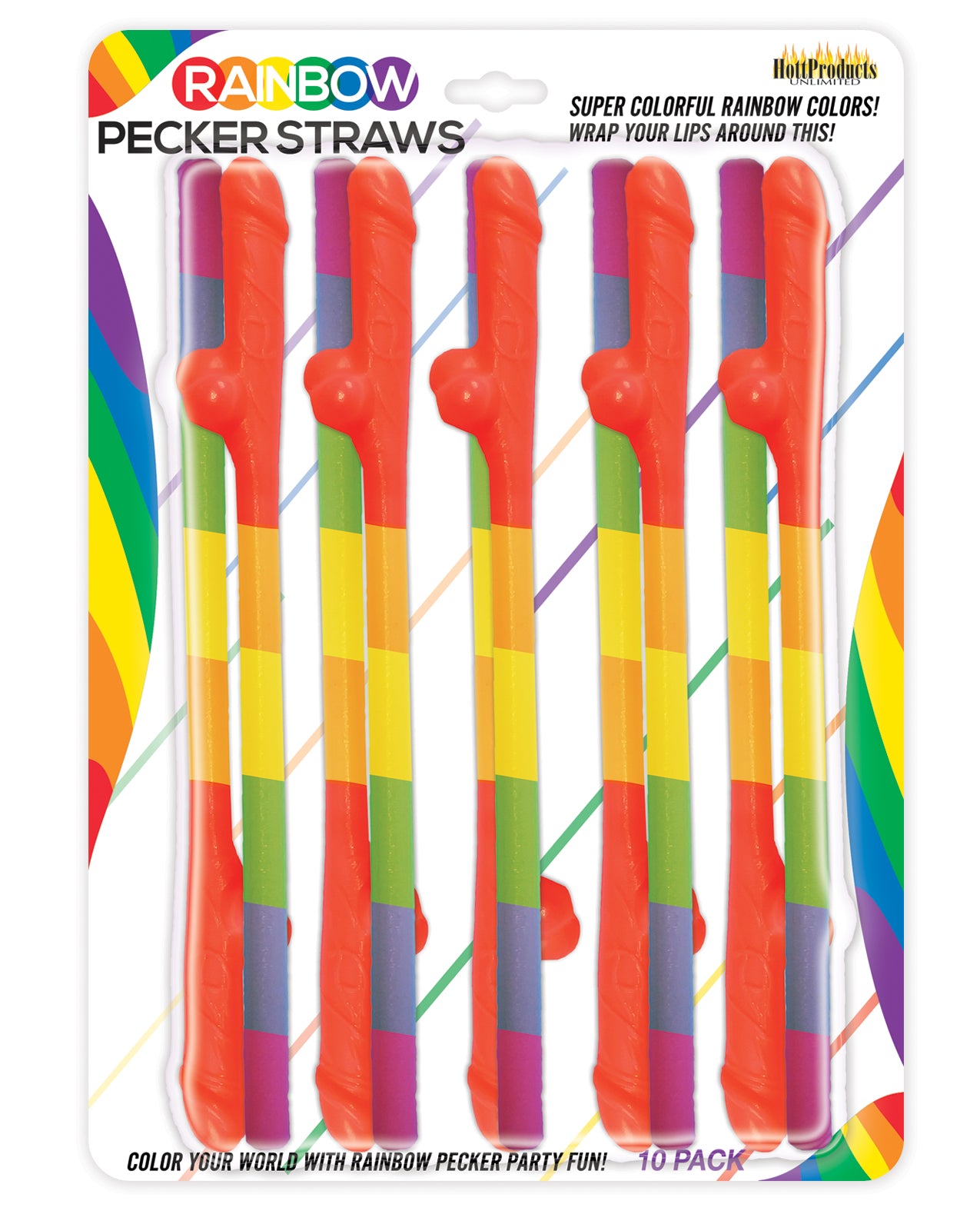 Hott Products HP-3250 Pecker Straws, Pack of 10, Rainbow