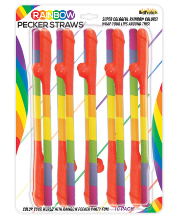 Hott Products HP-3250 Pecker Straws, Pack of 10, Rainbow