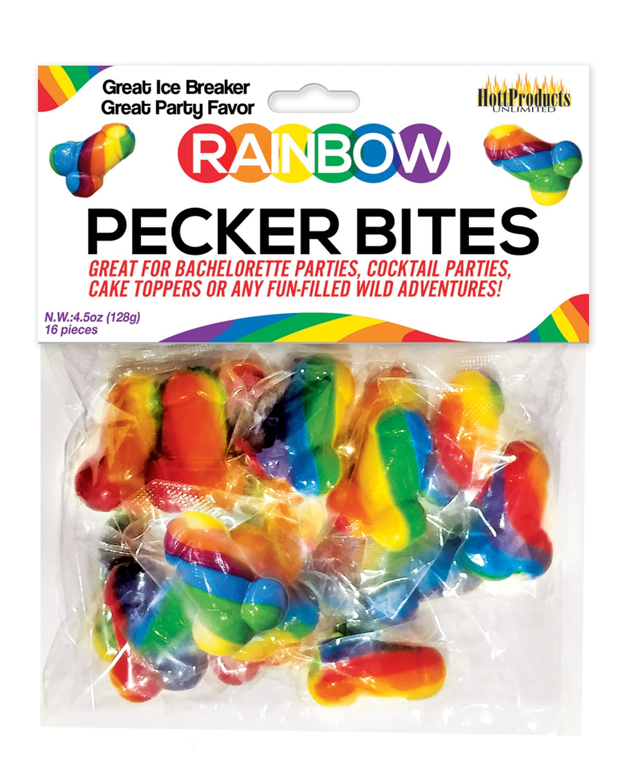 Hott Products HP-3253 Rainbow Pecker Bites Candies, Rainbow Colored
