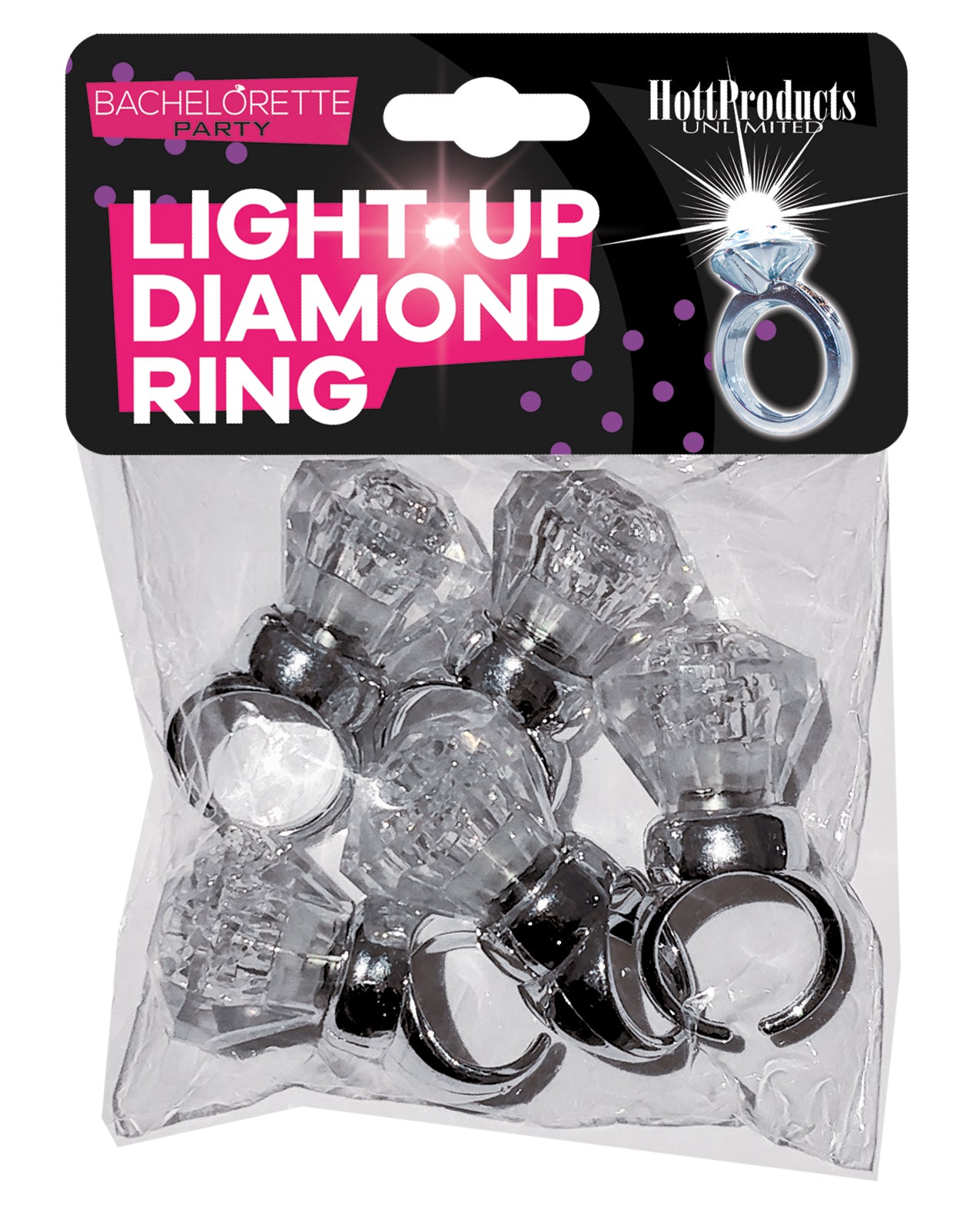Hott Products HP-3255 Light Up Diamond Ring, Pack of 5, Clear