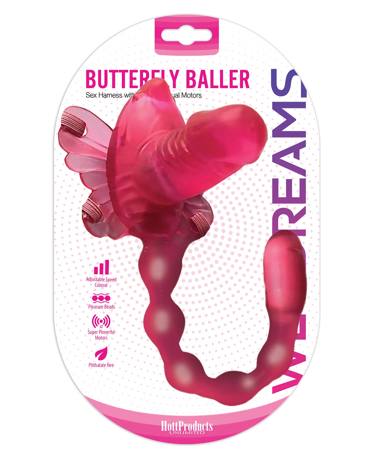Hott Products Wet Dreams Butterfly Baller Harness, Pink - Dual-Motor Vibrator