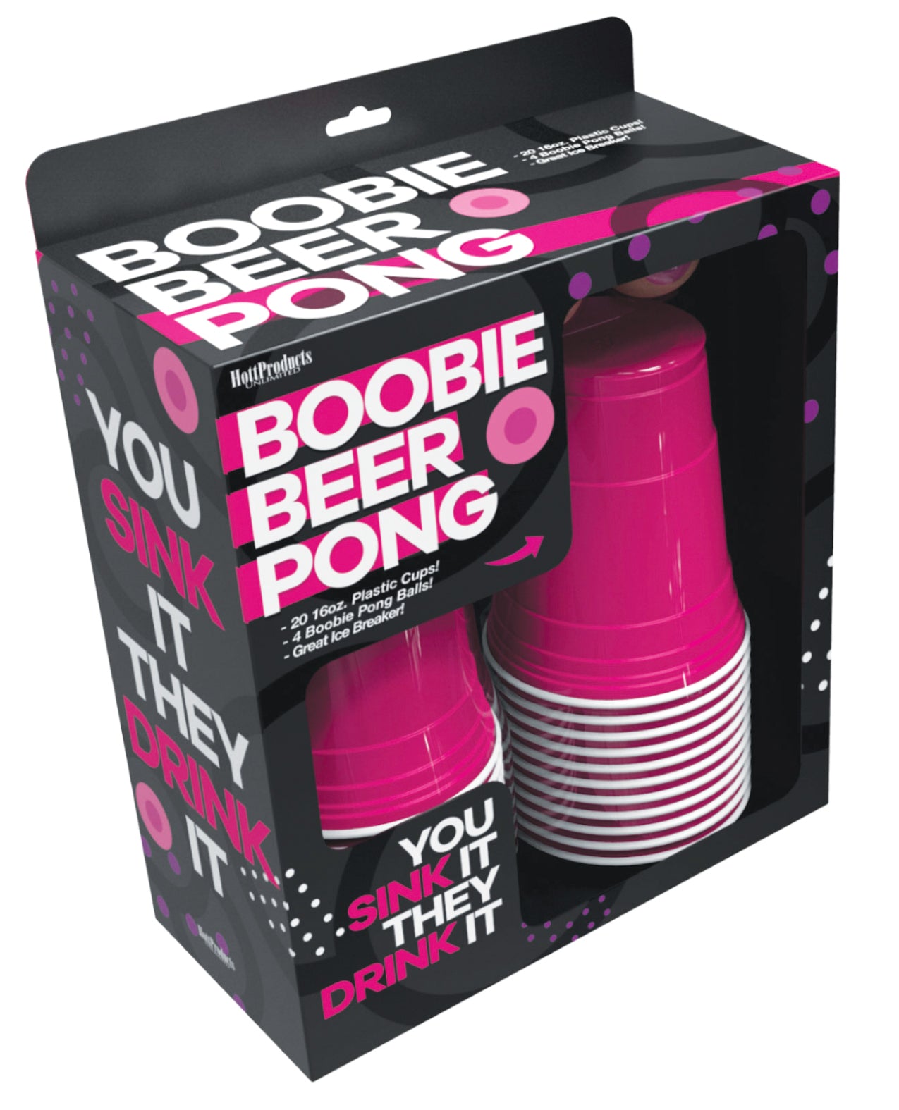 Hott Products HP-3288 Boobie Beer Pong Play Set, Pink, 16oz Cups, 4 Balls