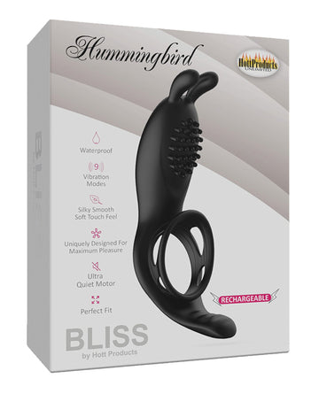 Hott Products Bliss Hummingbird Vibrating Cock Ring, Body-Safe Silicone, 9 Modes