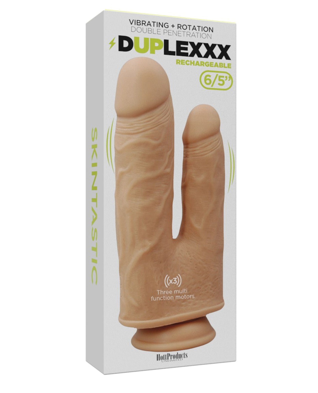 Hott Products Skinsations Duplexx Vibrating & Rotating Double Dildo, 6 & 5-Inch
