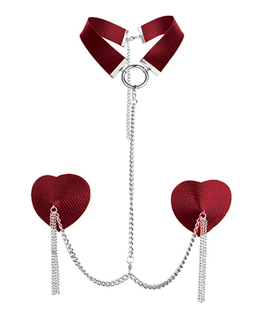 Hott Products HP-3462 Nipplicious Dominatrix Leather Collar & Pasties - Red