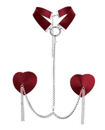 Hott Products HP-3462 Nipplicious Dominatrix Leather Collar & Pasties - Red
