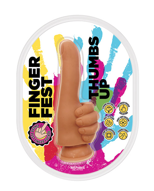 Hott Products Finger Fest Thumbs Up Dildo, Silicone with Suction Base - Tan