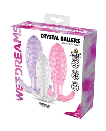 Hott Products HP-3786 Wet Dreams Crystal Ballers Anal Plugs, 3 Sizes, Beaded TPE