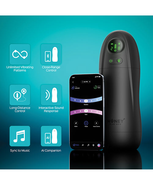 Honey Play Box Kai Pro App-Controlled Sucking and Vibrating Male Masturbator, AC-20-1000BL