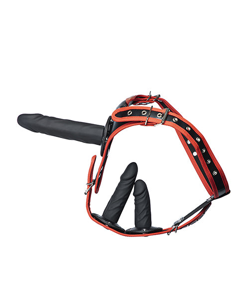 Honey Play B SM-38-938BLR Triple Thrill Strap-On Harness Kit, Black/Red