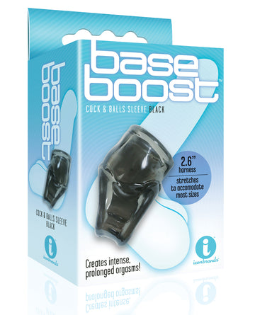 Icon Brands The 9's Base Boost Cock & Balls Sleeve, Black TPE