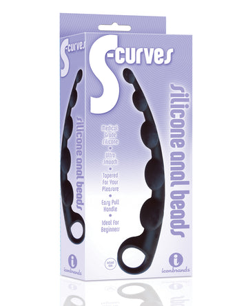 Icon Brands, Inc IC2650-2 9s S-Curved Silicone Anal Beads, Black