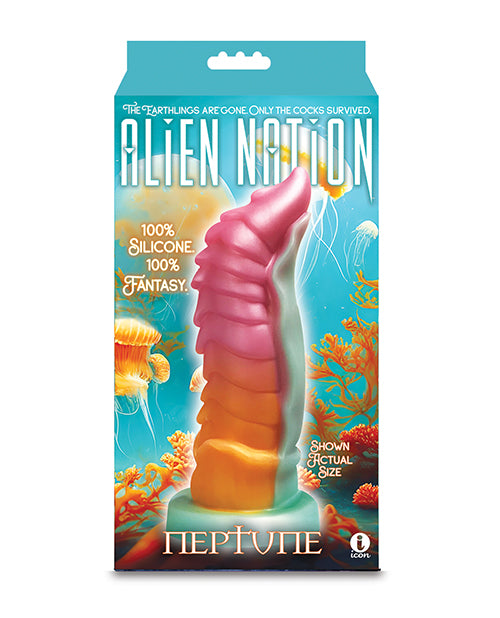 Icon Brands Alien Nation Neptune Silicone Dildo, 8-Inch - Orange/Magenta