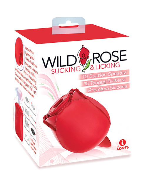 Icon Brands Wild Rose & Tongue Silicone Clitoral Stimulator, 6-Speed, Red