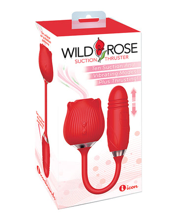 Icon Brands Wild Rose Suction & Thruster Vibrator, USB Rechargeable & Waterproof