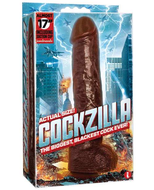 Icon Brands Cockzilla Male Dildo, ~17" SensaFlesh – Black