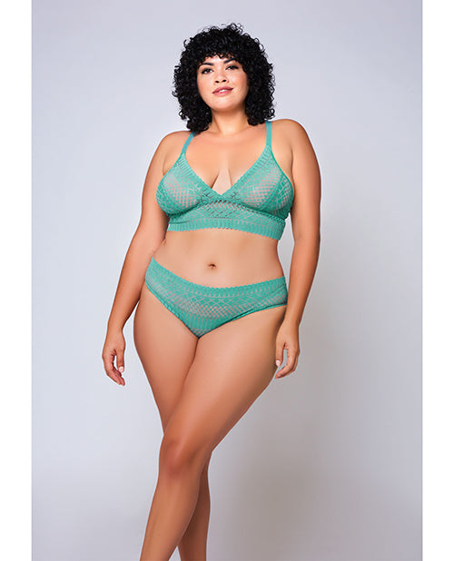 iCollection Lingerie 77031X Geometric Lace Bralette & Hipster Set, Teal 3X