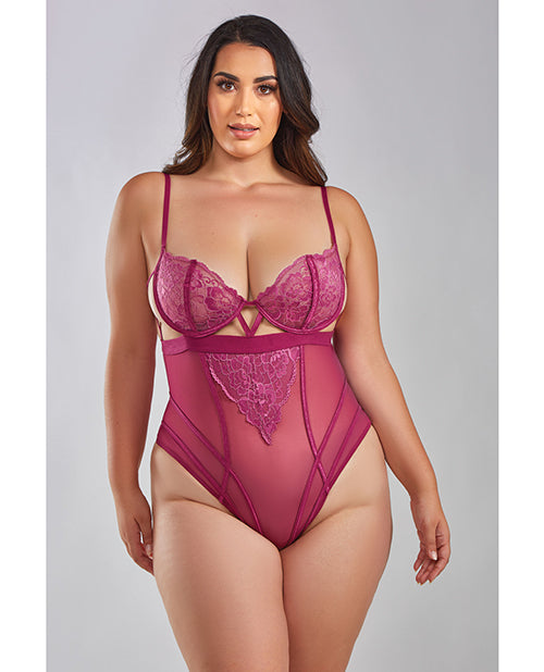 iCollection Lingerie 85050X WNE 2X Quinn Lace & Mesh Teddy, Caged