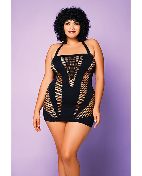 iCollection Lingerie 32194X BLK QN Heart of Chaos Seamless Chemise, Black Queen