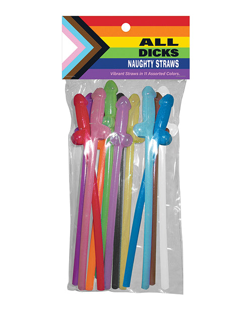 Kheper Games NV.S99 Penis-Shaped Straws, Assorted Colors, Pack of 11