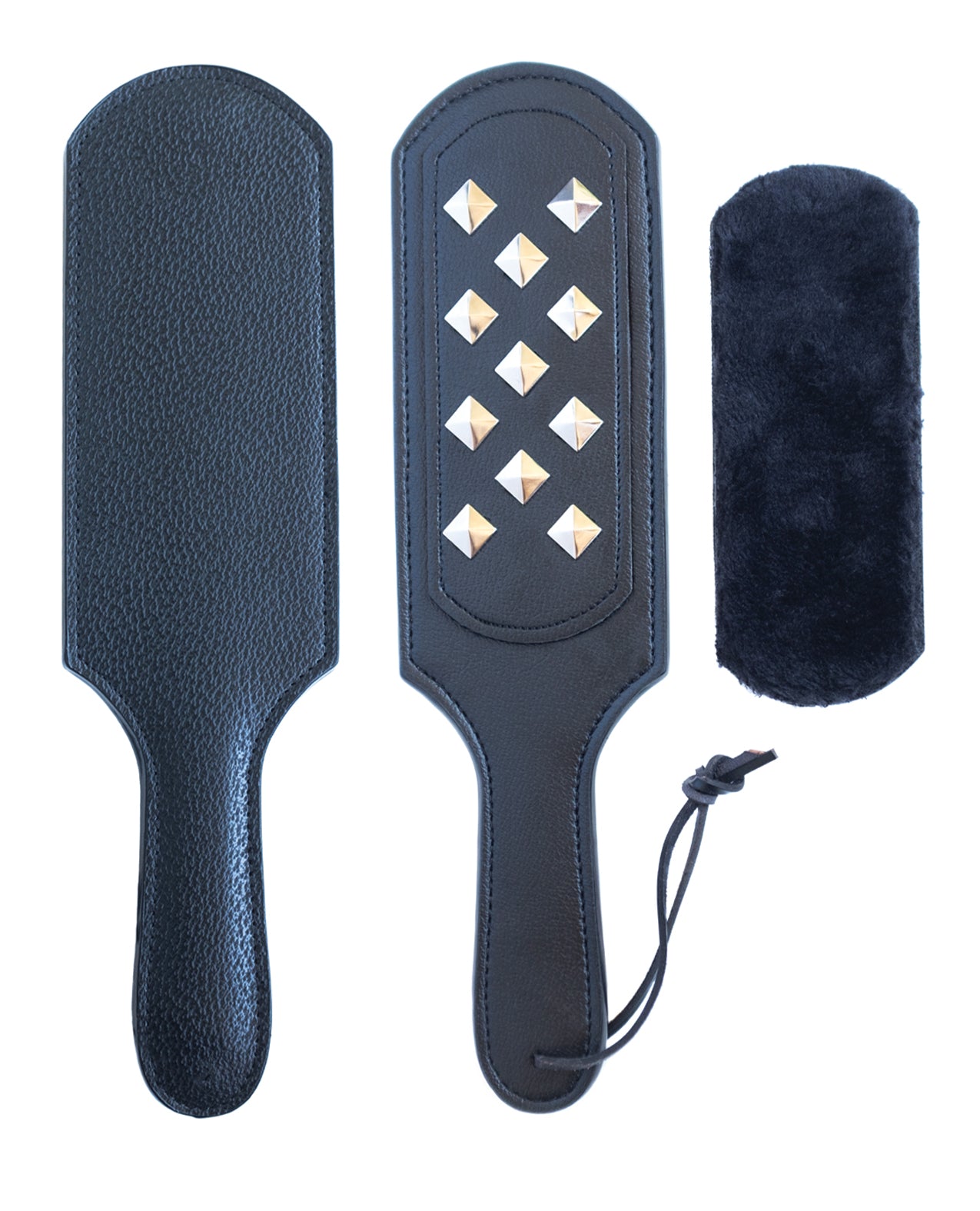 Kinklab KL963 Panamorphic 3-In-1 Paddle, Black, Faux Leather, Metal Studs