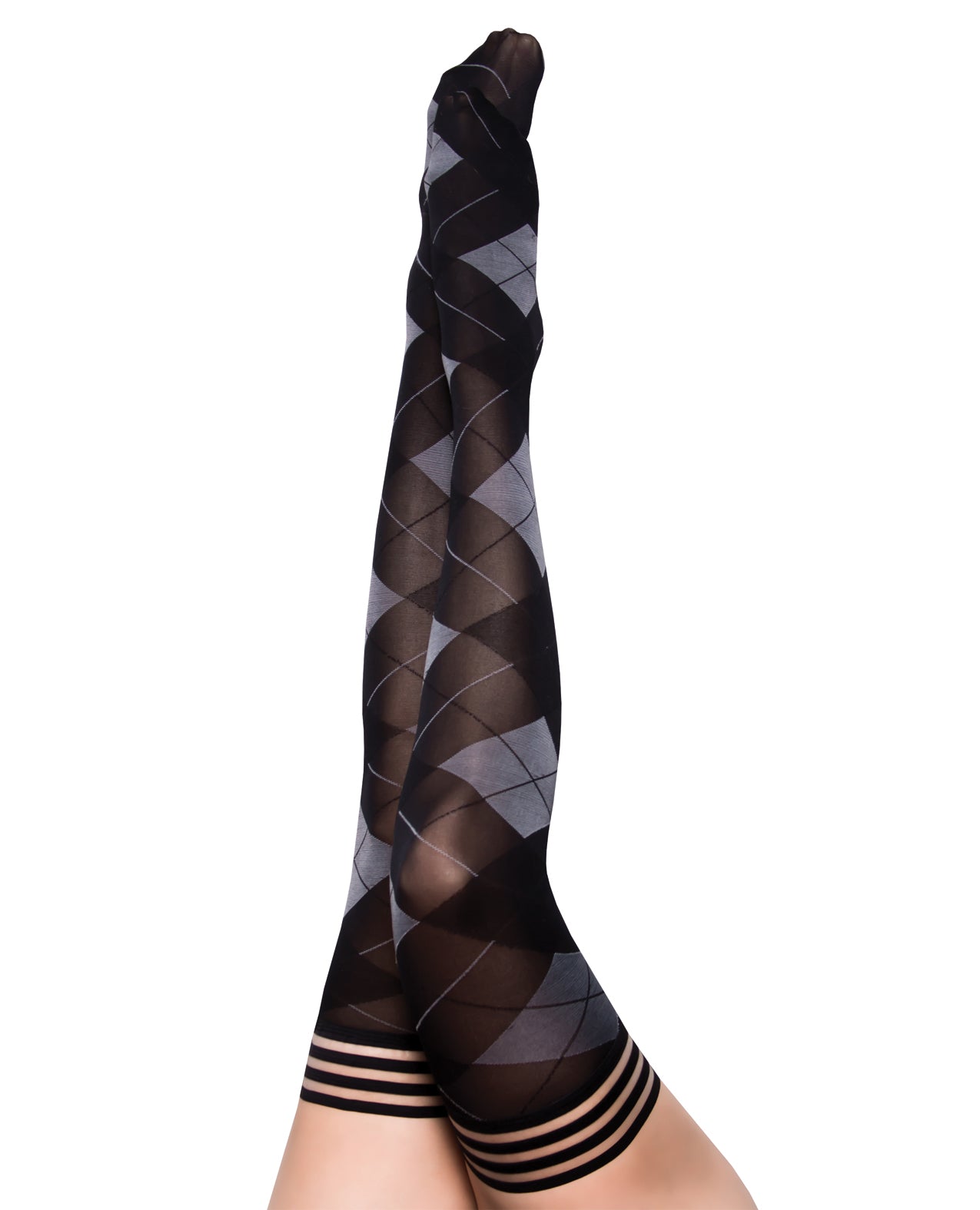 Kix'ies Kimmie Argyle Thigh-High Tights, Size A, Black
