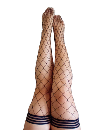 Kix'ies Inc 1324 Michelle Large Fishnet Thigh High, Black, Size D