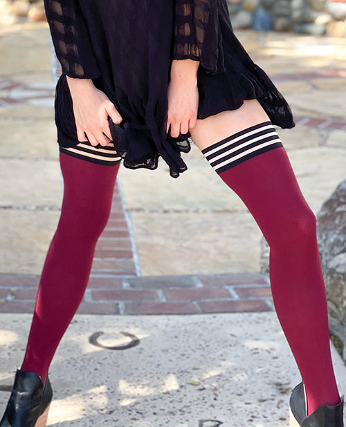 Kix'ies 1341 A Opaque Thigh High Tights, Cranberry Red Nylon Blend