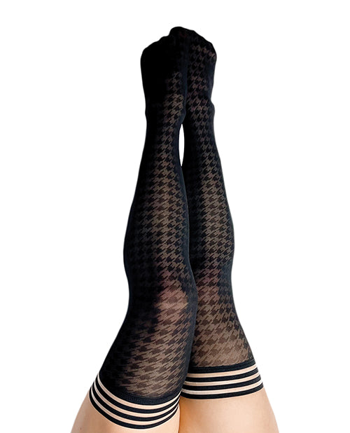 Kix'ies Inc 1351 C Meaghan Houndstooth Thigh High, Black, Nylon/Spandex, Size C
