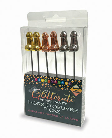 Little Genie and Candyprints CP.1124 Glitterati Penis Picks, 7-Inch, Set of 6