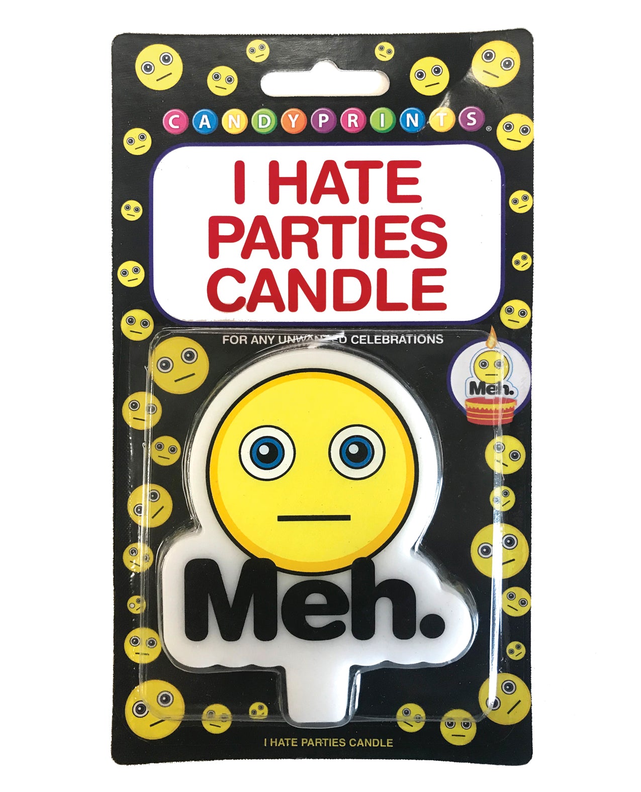 Little Genie and Candyprints Meh, I Hate Parties Novelty Candle, 3x3in Yellow