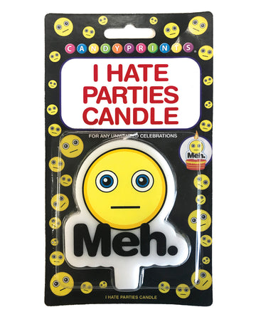 Little Genie and Candyprints Meh, I Hate Parties Novelty Candle, 3x3in Yellow