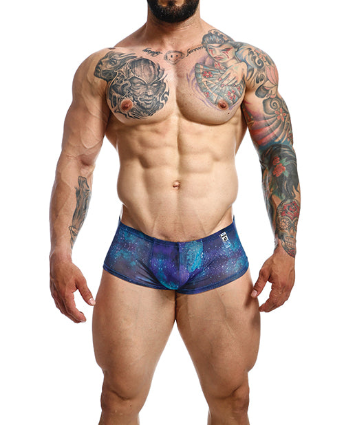 Male Basics MBL04 GALACTIC L/XL MOB Hip Hugger Boyshort, Blue, Sheer Mesh