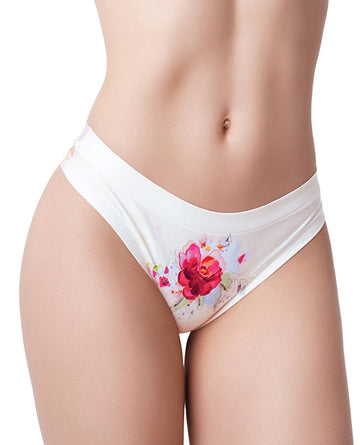 Mememe FPR-23 Flower Power Rose Printed Thong, Size L Hips 39-41"