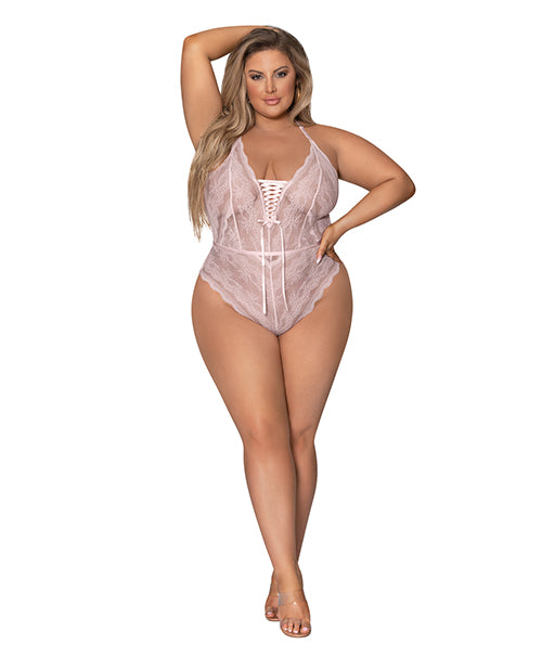 Magic Silk M282 BLSH 2X QN Teddy, Pink Lace Strappy Back