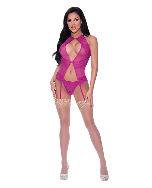 Magic Silk Berrylicious Lace Halter Basque & G-String Set, Pink L/XL
