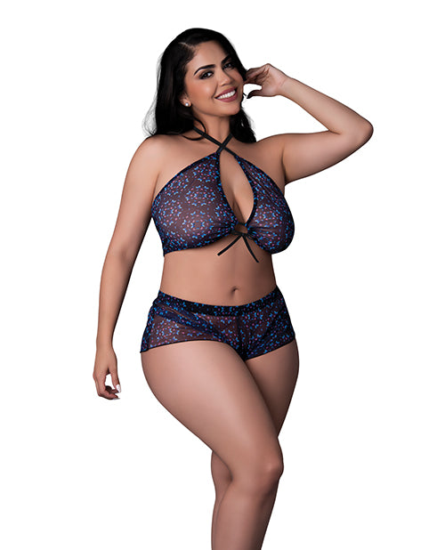 Magic Silk Hazy Dayz Butterfly Blacklight Halter Top & Short Set, Queen Size