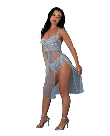 Magic Silk M415 L/XL Blue Sky Chemise & Boy Short Set, Light Blue
