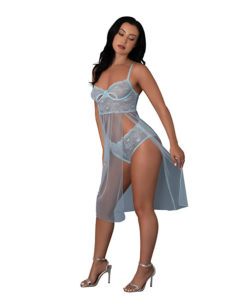 Magic Silk M415 S/M Long Chemise & Boy Short Set, Light Blue