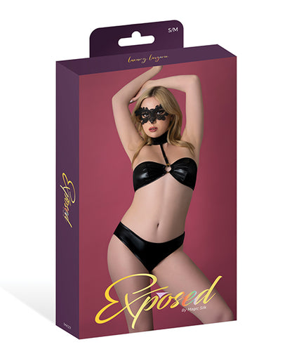 Sinful Wet Look Bandeau & Panty Set - Black L/XL