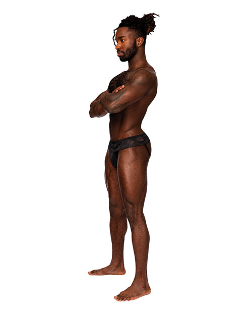 Male Power 360-280 BLK L/XL Sassy Lace Skirt Jock, Black