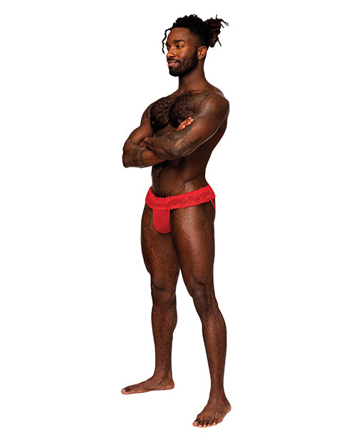 Male Power 360-280 Sassy Lace Skirt Jock, Red L/XL